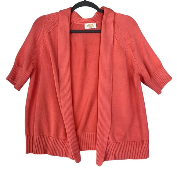 Talbots Coral Open Front Cardigan Sweater Short Sleeve Lightweight Knit - Picture 1 of 5